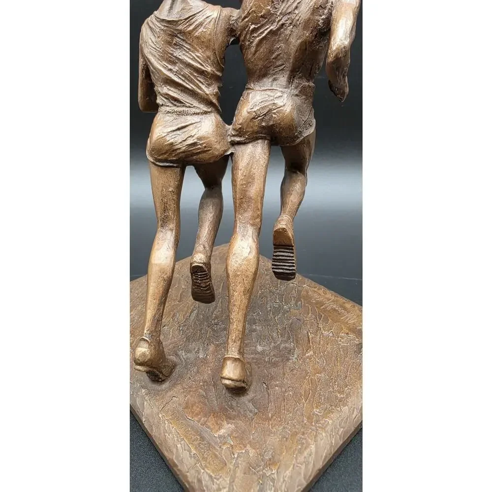 Vintage Bronze Olympic Runners Torch Sculpture 9.75